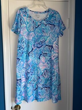 Lilly Pulitzer Blue Pink Floral Short-Sleeve Midi Dress